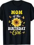 Men's T-Shirt Mom Of The Birthday Girl Sunflower With Butterflies In Blooming Garden