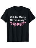 Men's T-Shirt Will You Marry Me For Money Pink Heart And Leaves Graphic On Black Shirt