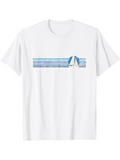 Men's T-Shirt Stylish Blue Lines With Sailboat On Calm Waters