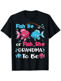 Men's T-Shirt Fish He Or Fish She Grandma To Be Underwater Fish With Fishing Rod Bubbles