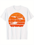 Men's T-Shirt Sunset With Faded Orange Glow Three Flying Helicopters