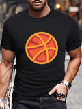 Men's T-Shirt Retro Street Style With Vibrant Orange Basketball Graphic Basketball
