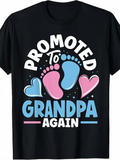 Men's T-Shirt Promoted To Grandpa Again Colorful Hearts And Baby Footprints Tee