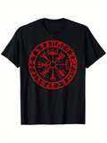 Men's T-Shirt Ancient Red Nordic Symbols In Mystical Circular Emblem Rune Design