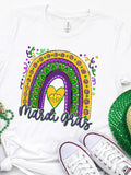 Women's T-Shirt Mardi Gras Festive Doodles With Gold Heart And Playful Rainbow