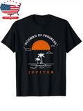 Men's T-Shirt Sunburn In Progress Orange Sunset With Tropical Palm Island Jupiter