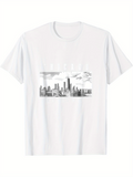 Men's T-Shirt Chicago City Skyline With Distant Clouds Over Tall Modern Buildings