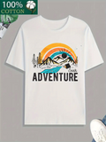 Men's T-Shirt Adventure Majestic Mountains Under Colorful Sunset With Evergreen Pine Trees