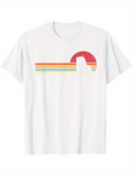 Men's T-Shirt Retro Sunset Rainbow Stripe Curved Line Pattern