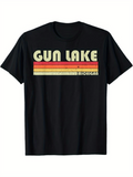 Men's T-Shirt Gun Lake Retro Stripes With Vintage Inspired Typography Shirt