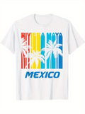 Men's T-Shirt Riviera Maya Mexico Bright Retro Stripes With Palm Trees
