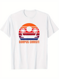 Men's T-Shirt Corpus Christi Sunset Palms With Vibrant Stripes And Setting Sun Beach