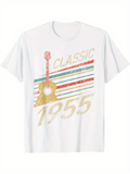 Men's T-Shirt Classic 1955 Vintage Guitar With Colorful Retro Striped Backdrop