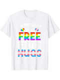 Men's T-Shirt Colorful Pride Stripes With Rainbow Lettering On Classic White Hugs Shirt