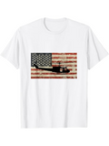 Men's T-Shirt Vintage American Flag With Helicopter Flying Under Blue Sky Sunset