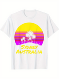 Men's T-Shirt Sydney Australia Vibrant Sunset With Palm Trees Tropical Scene