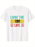 Men's T-Shirt Livin The Tim Life Bold Colored Blocks With Striped Retro Accents Shirt