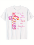 Men's T-Shirt I Can Do All Things Through Christ With Butterflies And Vibrant Watercolor Cross