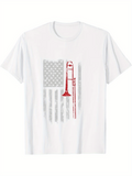 Men's T-Shirt Patriotic Grey Stripes With Red Trombone Over Subtle Star Flag Trombone