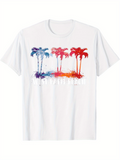 Men's T-Shirt Vibrant Summer Sunset With Watercolor Palm Trees