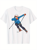 Men's T-Shirt Dynamic Motion With Snowy Landscape Skilled Alpine Skier In Blue Jacket