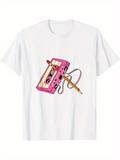Men's T-Shirt Retro Pink Cassette Tape Winding With Pencil Under Hand Drawn Style
