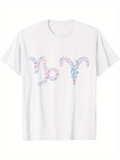 Men's T-Shirt Colorful Floral Pattern Forming Zodiac Aries Symbol