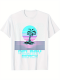 Men's T-Shirt Delray Beach Retro Blue Sunset With Palm Tree Design