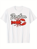 Men's T-Shirt Boston Bold Red Lobster Under Curved Script Lettering Lobster