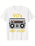 Men's T-Shirt Nostalgic Yellow Print With Vintage Boombox Celebrating 90s Hip Hop Era Boombox