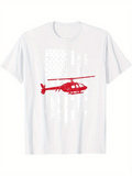 Men's T-Shirt Red Helicopter Flying Above Subtle American Flag Illustration Helicopter