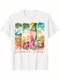 Men's T-Shirt Summer Vibes Vibrant Tropical Paradise With Surfing Palm Trees And Ocean Beach Board