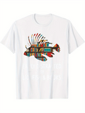 Men's T-Shirt Bookshelf Patterned Tropical Fins Among Vibrant Shelved Books Fish