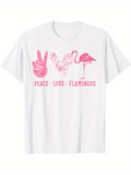 Men's T-Shirt Peace Love Flamingos With Pink Hand Drawn Hearts And Flamingo