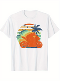 Men's T-Shirt Vintage Sunset With Palm Tree And Colorful Waves Motorcycle