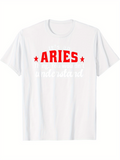 Men's T-Shirt Bold Red Stars With Aries Typography Centered On White Shirt