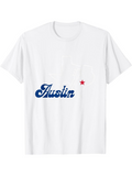 Men's T-Shirt Blue Script Lettering With Lone Red Star Over White Texas Map T Shirt