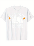 Men's T-Shirt Detroit Techno With Lightning Bolts Over Stylized Record Graphic
