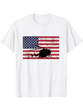 Men's T-Shirt Vintage American Flag With Silhouette Helicopter Over Textured Background