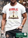 Men's T-Shirt Bible Rays And Open Book With Shining Wooden Cross