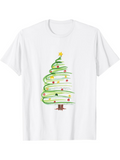 Men's T-Shirt Hand Painted Green Lines With Colorful Ornaments Christmas Tree