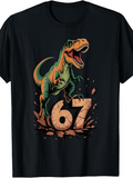 Men's T-Shirt Charging Tyrannosaurus Rex Crushing Debris With Number 67
