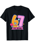 Men's T-Shirt Colorful Hearts And Stars With Cheerful Cartoon Six Seven