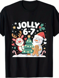 Men's T-Shirt Jolly 6 7 Christmas Tree With Smiling Snowman And Playful Reindeer