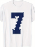 Men's T-Shirt Bold Dark Blue Outline Number Centered White T Shirt