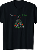 Men's T-Shirt Peace Love Merry Christmas Festive Tree With Red And Green Ornaments