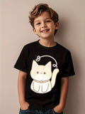 Men's T-Shirt Playful Cartoon Style Cat With Cream Colored Fur