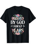 Men's T-Shirt Blessed By God With Floral Accents Above And Below Years Text