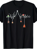Men's T-Shirt Heartbeat Line With Christmas Ornaments And Tree Under Starry Night Tree