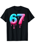 Men's T-Shirt Gradient Neon Dripping Numbers With Colorful Paint 67